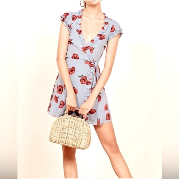 Reformation Garnet Wrap Dress Size Small Blue Poppy - Picture 3 of 8